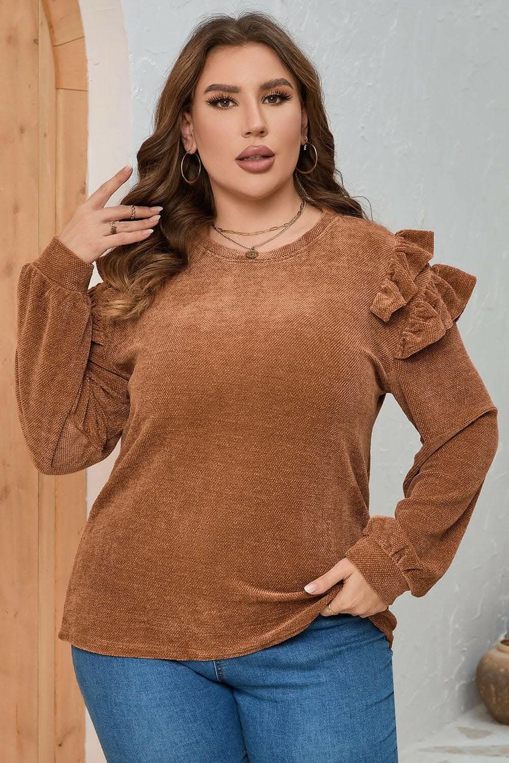 Plus size ruffled blouse in black - Love Salve 