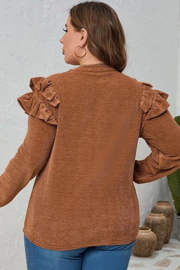 Plus size ruffled blouse in black - Love Salve 