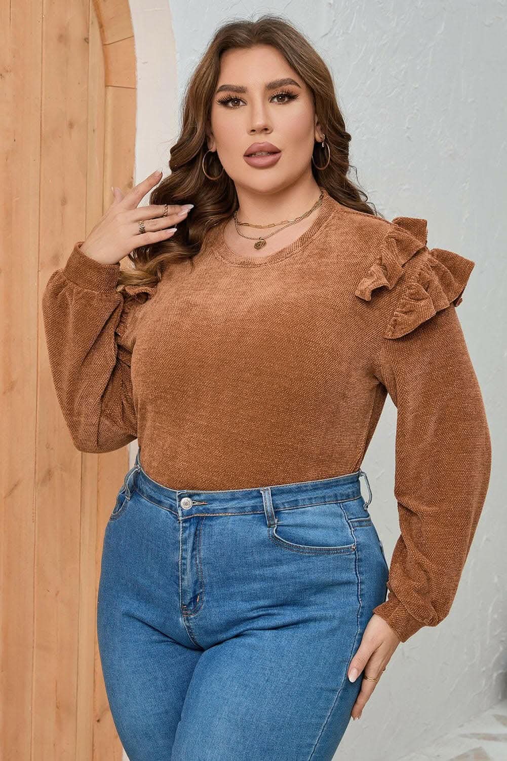 Plus size ruffled blouse in black - Love Salve 