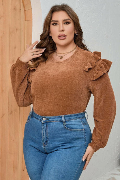 Plus size ruffled blouse in black - Love Salve 