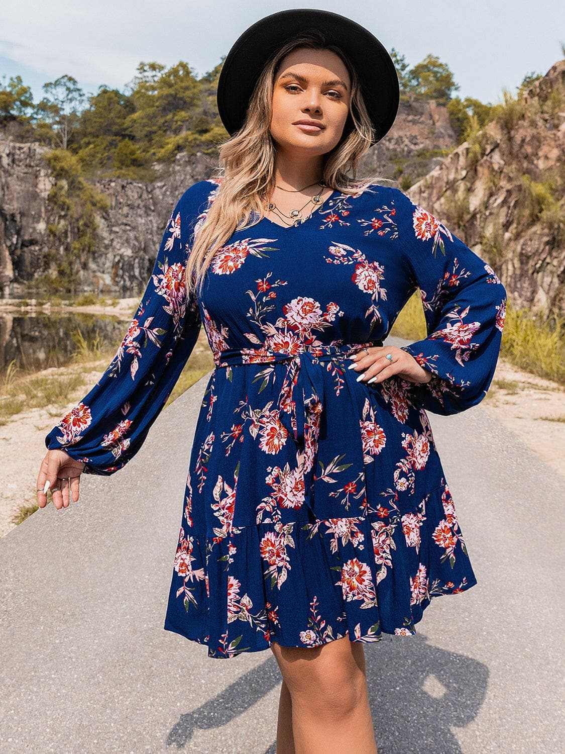 Plus size v-neck long sleeve dress - Love Salve 