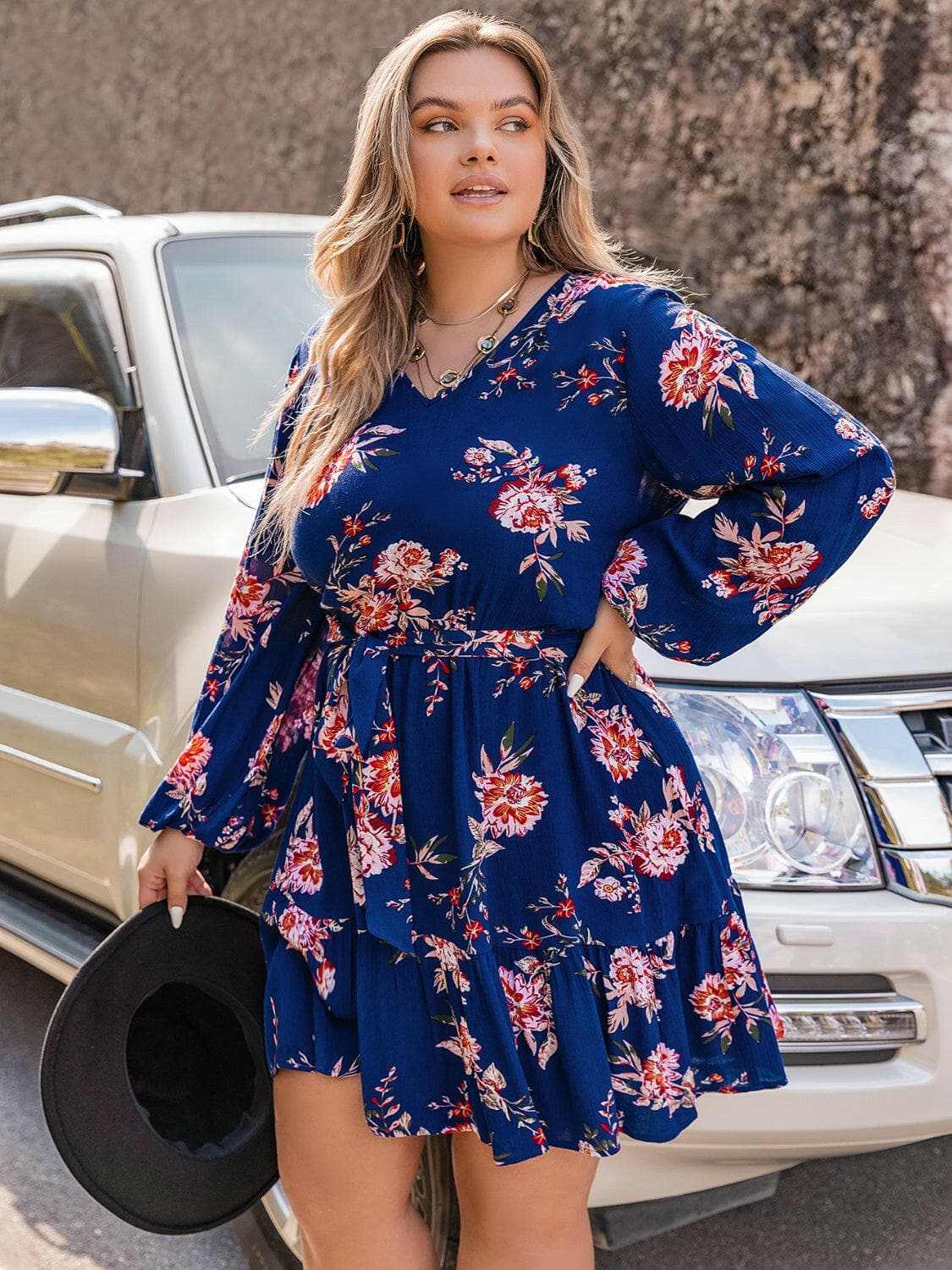 Plus size v-neck long sleeve dress - Love Salve 