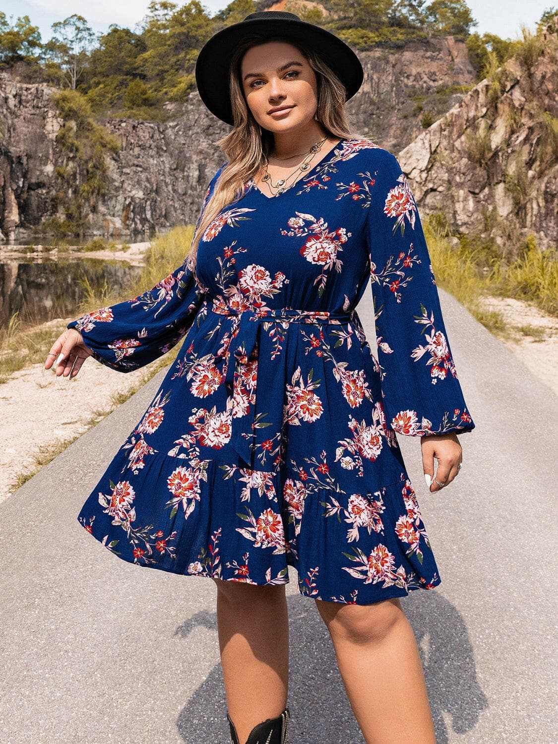 Plus size v-neck long sleeve dress - Love Salve 