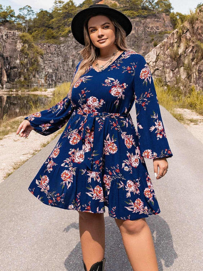 Plus size v-neck long sleeve dress - Love Salve 