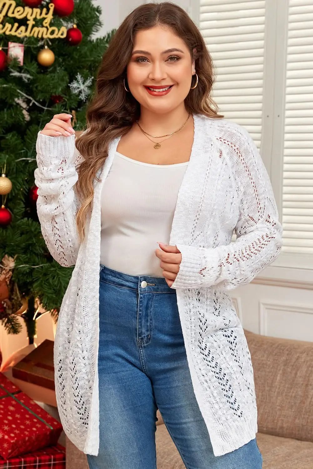 Plus size white open cardigan - Love Salve 