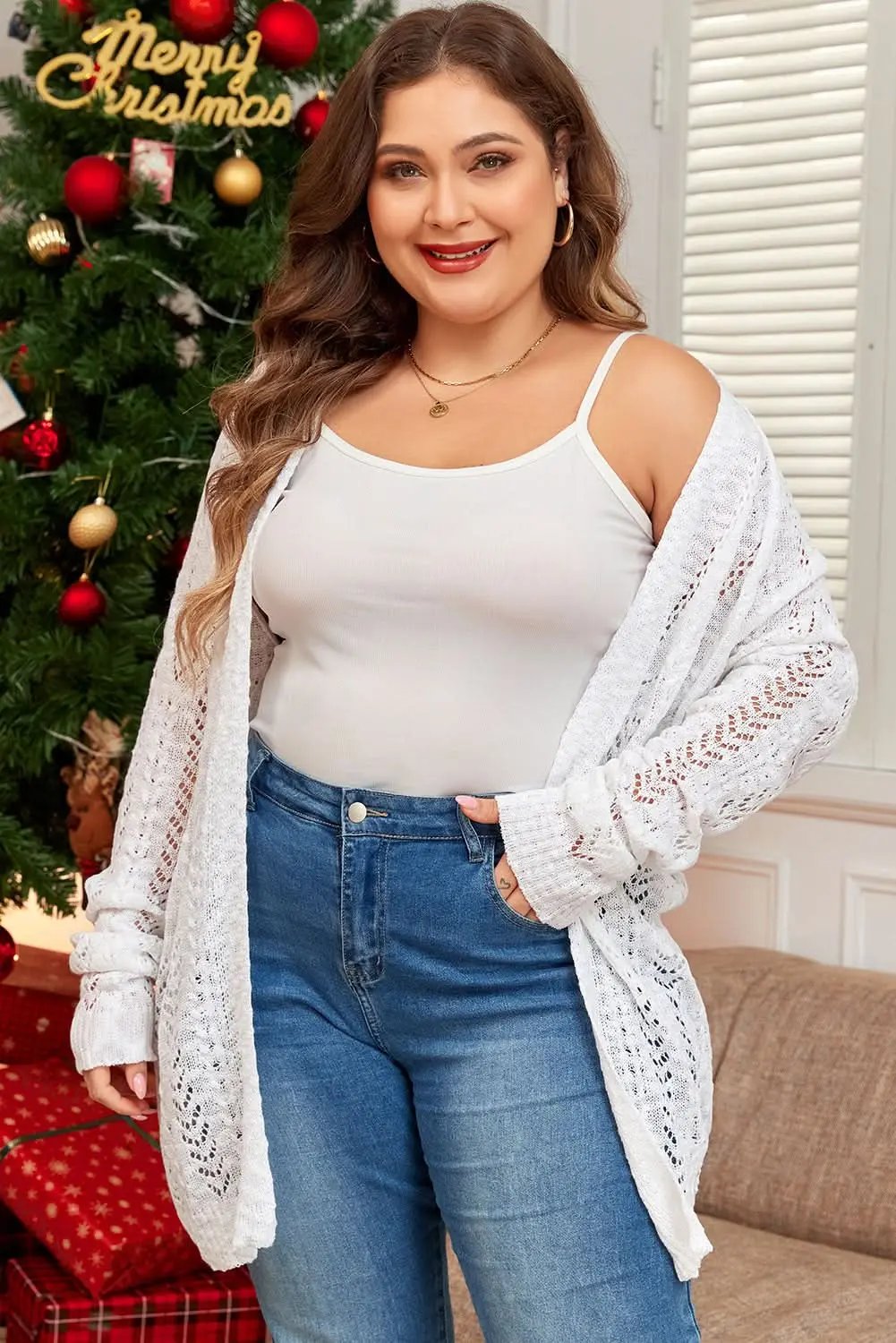 Plus size white open cardigan - Love Salve 