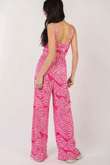Printed Pattern Wide Leg Jumpsuit with Sleeveless Style 