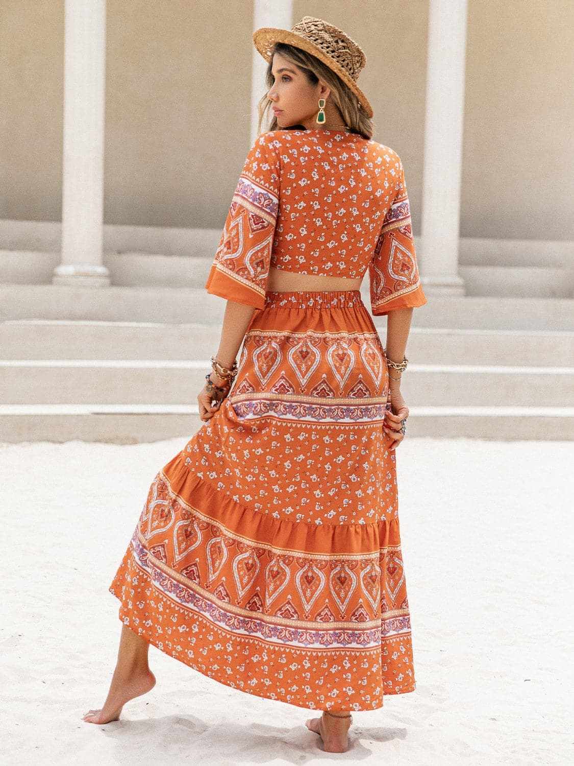 Printed plunge top and skirt set - Love Salve 