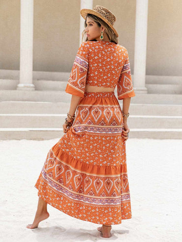 Printed plunge top and skirt set - Love Salve 