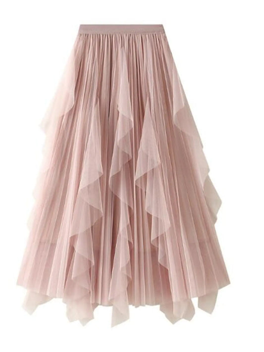 Pleated Chiffon Midi Skirt Lightweight Elegant Multi Layered Design Miss Sparkling