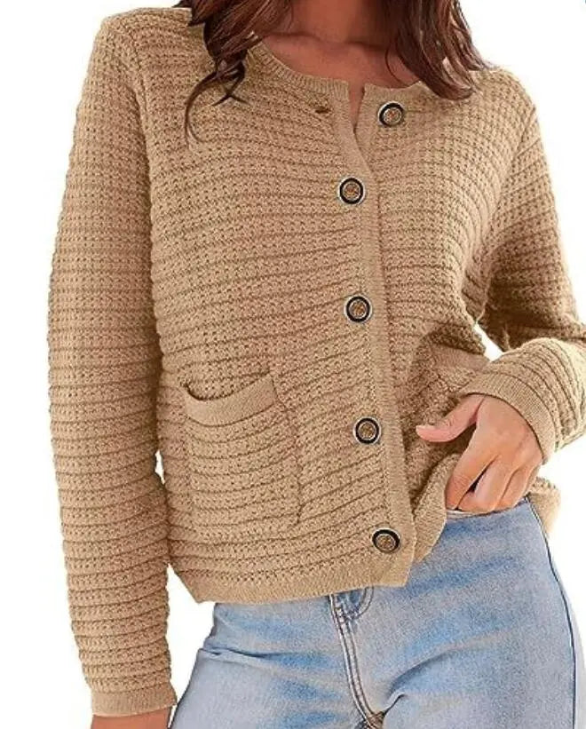 Textured Button Front Cardigan With Chanel Inspired Look Solid Color Detailing Miss Sparkling