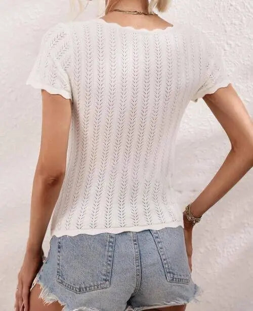 Ruffle Detail Knit Top U Neck Relaxed Fit Color Block Casual Miss Sparkling