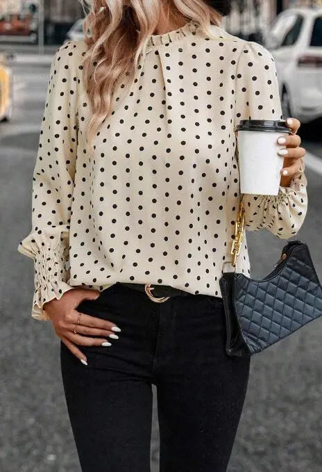 Polka Dot Print Lantern Sleeve Blouse Miss Sparkling