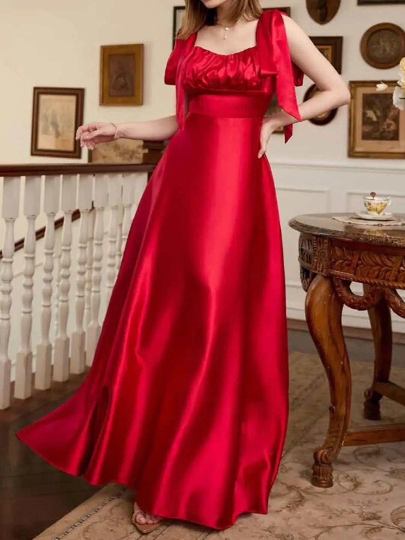Satin Maxi Dress Sleeveless Elegant Body Fitting Gown with Exquisite Details Miss Sparkling