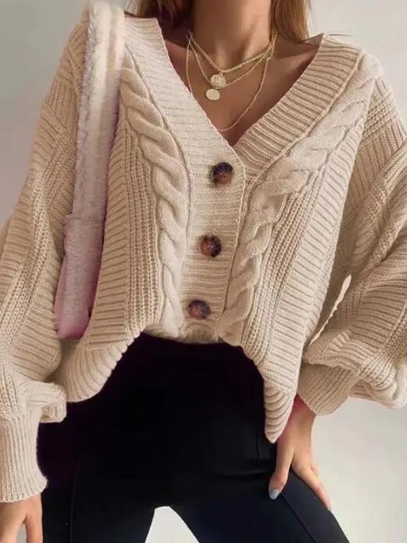Vintage Cable Knit Cardigan With V Neck For Women Cozy Fall And Winter Miss Sparkling