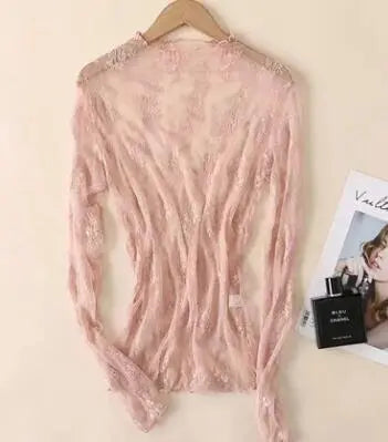 Long Sleeve Mesh Top With Mock Neck And Floral Embroidery Miss Sparkling