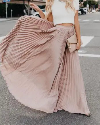 High Waisted Pleated Maxi Skirt With Flowing Silhouette And Lightweight Fabric Miss Sparkling