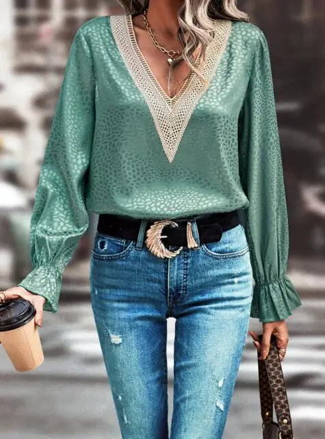 Long sleeve v neck blouse Miss Sparkling