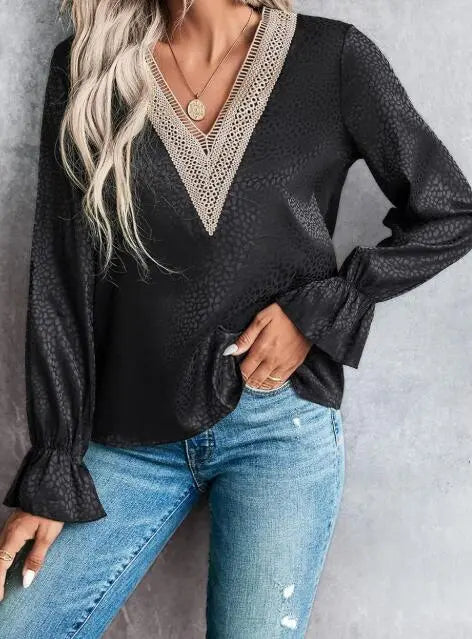 Long sleeve v neck blouse Miss Sparkling