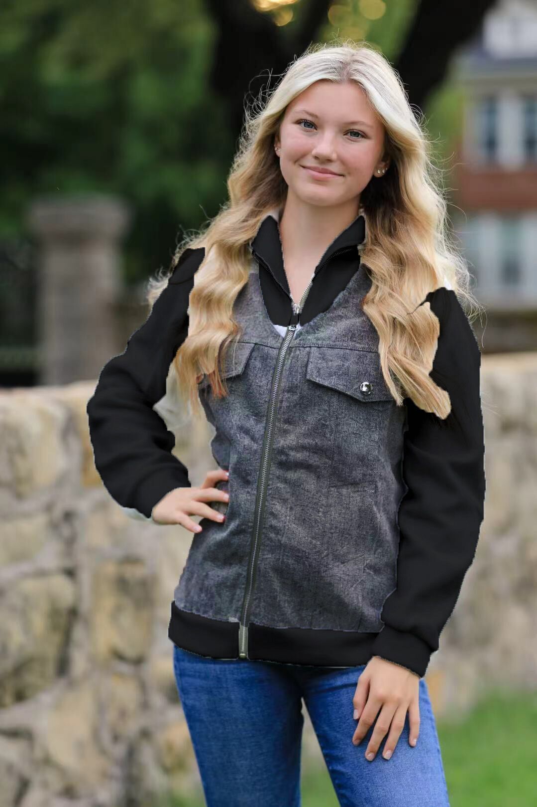 Zip up denim jacket Miss Sparkling