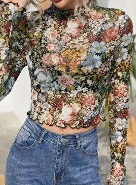 Floral mock neck crop top Miss Sparkling