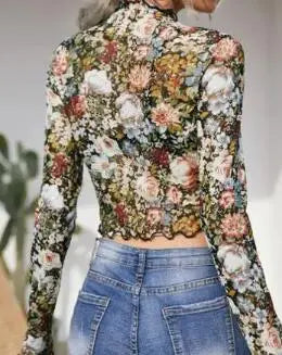 Floral mock neck crop top Miss Sparkling