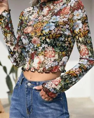 Floral mock neck crop top Miss Sparkling