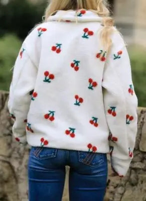 Sherpa Cherries Jacket With Front Zip And Patch Cargo Pockets Miss Sparkling