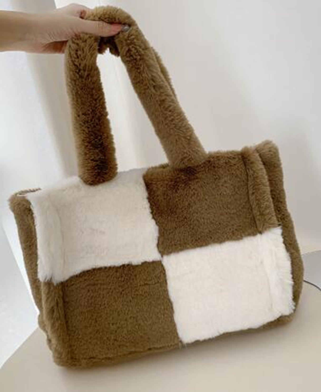 Fuzzy Checkered Shoulder Bag Miss Sparkling