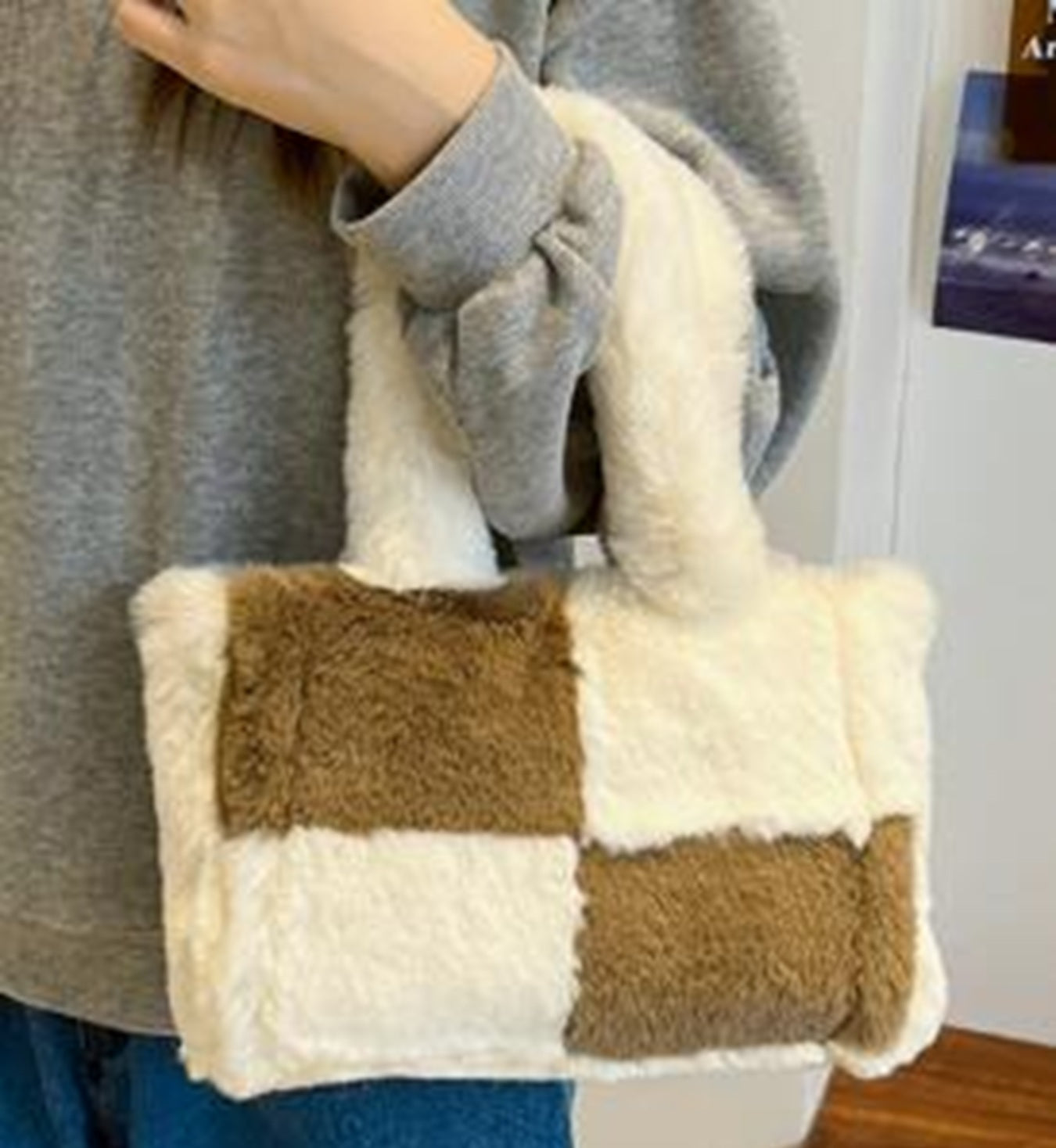 Fuzzy Checkered Shoulder Bag Miss Sparkling