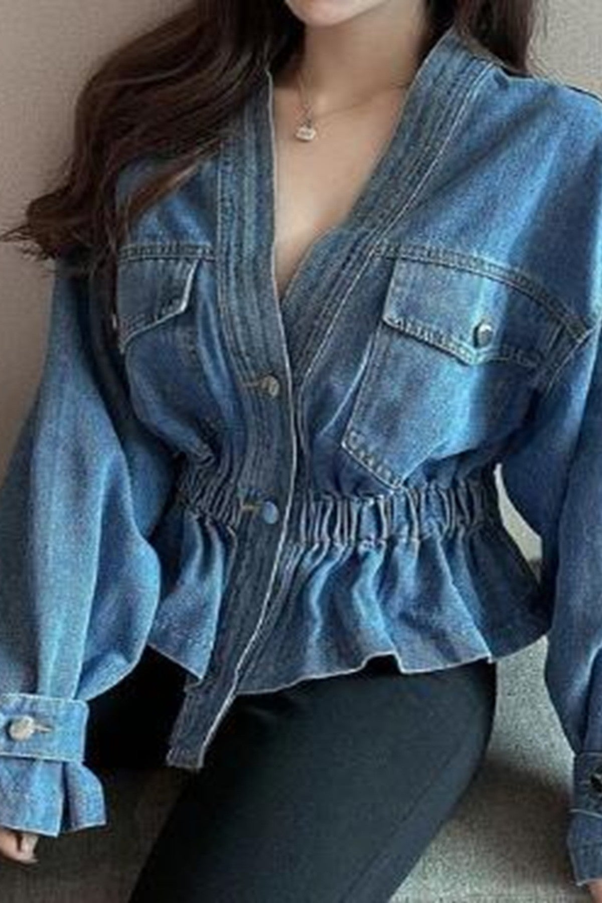 V neck denim jacket Miss Sparkling