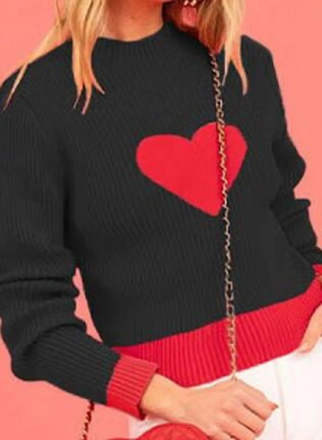 Ribbed Heart Sweater With Soft Knit Fabric Crew Neck And Elastic Cuffs Miss Sparkling