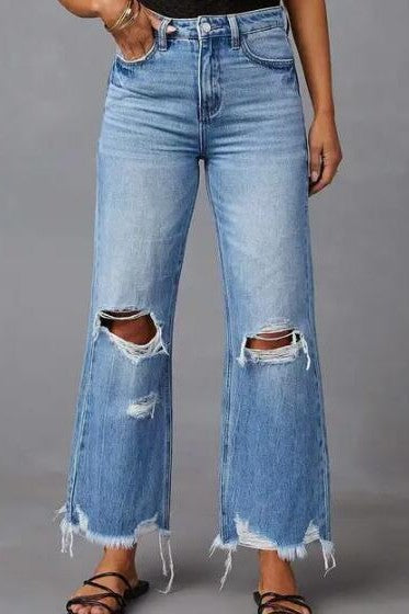 Miss Sparkling High-Rise Distressed Wide-Leg Jeans Miss Sparkling