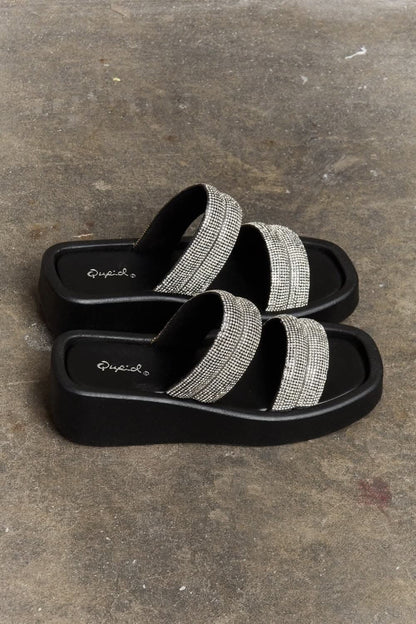 Qupid Bright Mind Platform Wedge Rhinestone Sandal 
