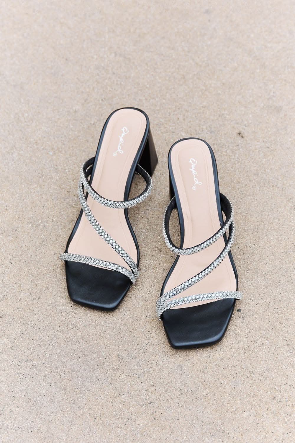 Qupid Level Up Rhinestone Strap Heels 