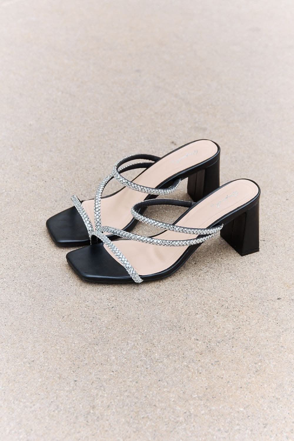 Qupid Level Up Rhinestone Strap Heels 