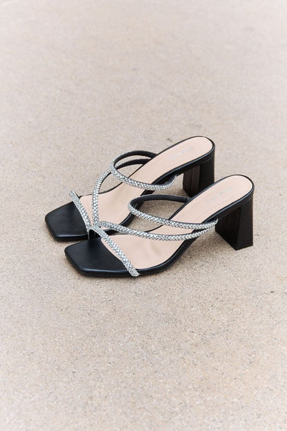 Qupid Level Up Rhinestone Strap Heels 