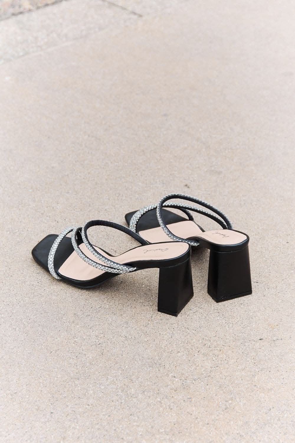 Qupid Level Up Rhinestone Strap Heels 