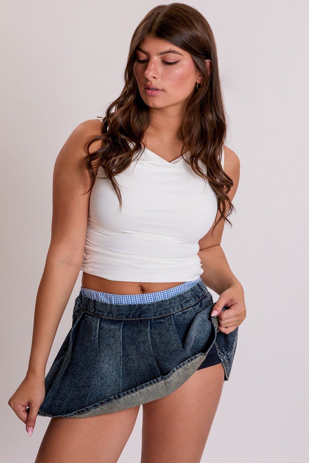 Women's Pleated Ruffle Mini Skort with Boxer Waist YMI JEANS