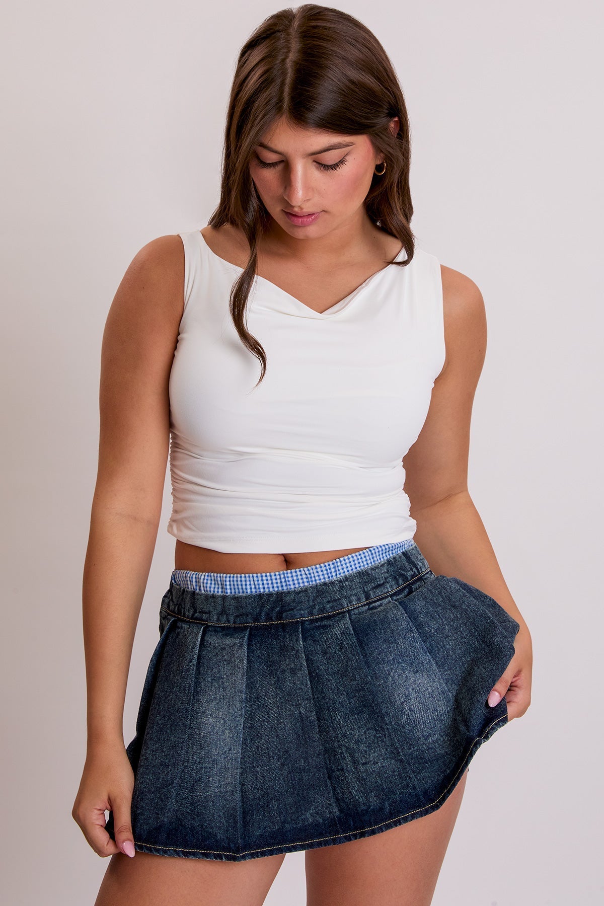 Women's Pleated Ruffle Mini Skort with Boxer Waist YMI JEANS