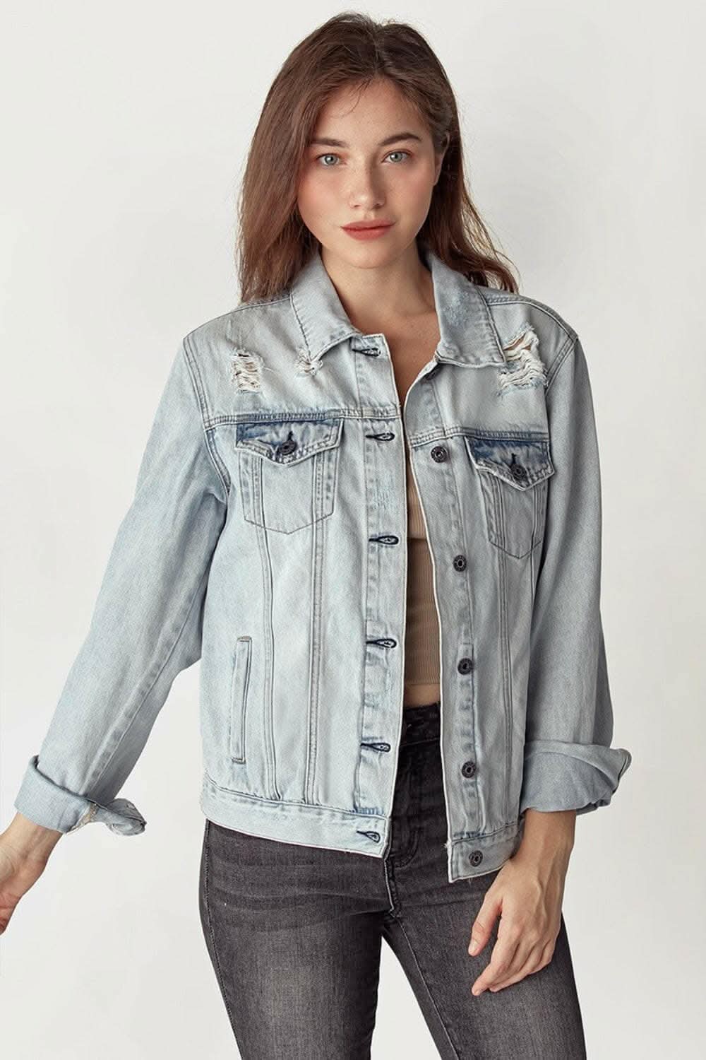 RISEN Distressed Button Up Jacket - Love Salve 
