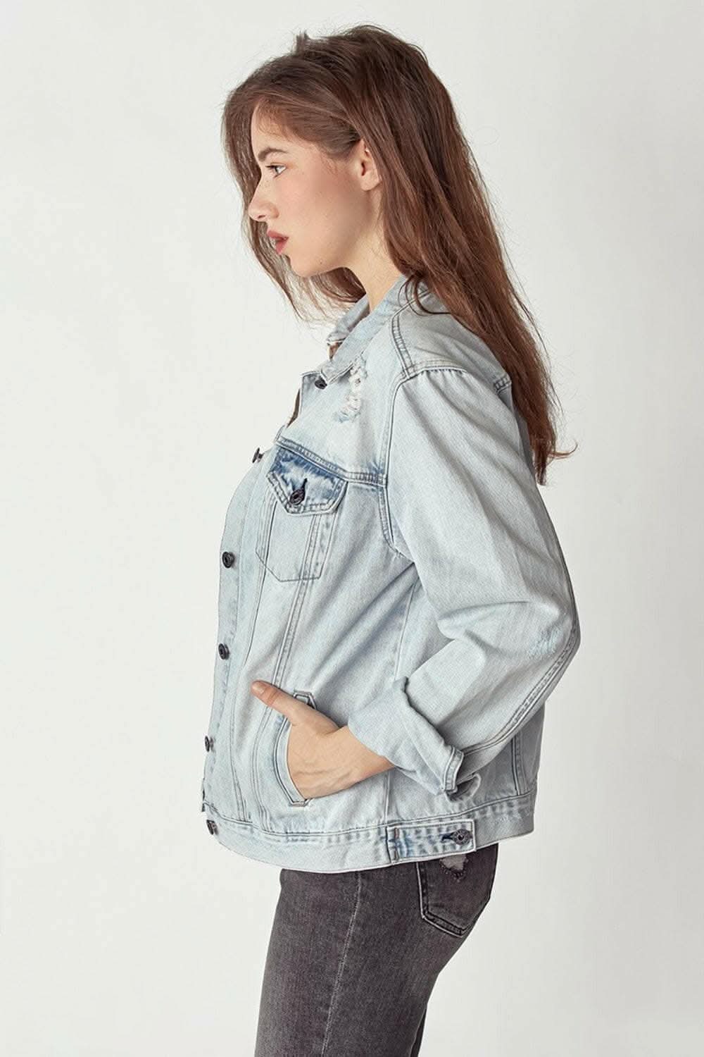 RISEN Distressed Button Up Jacket - Love Salve 
