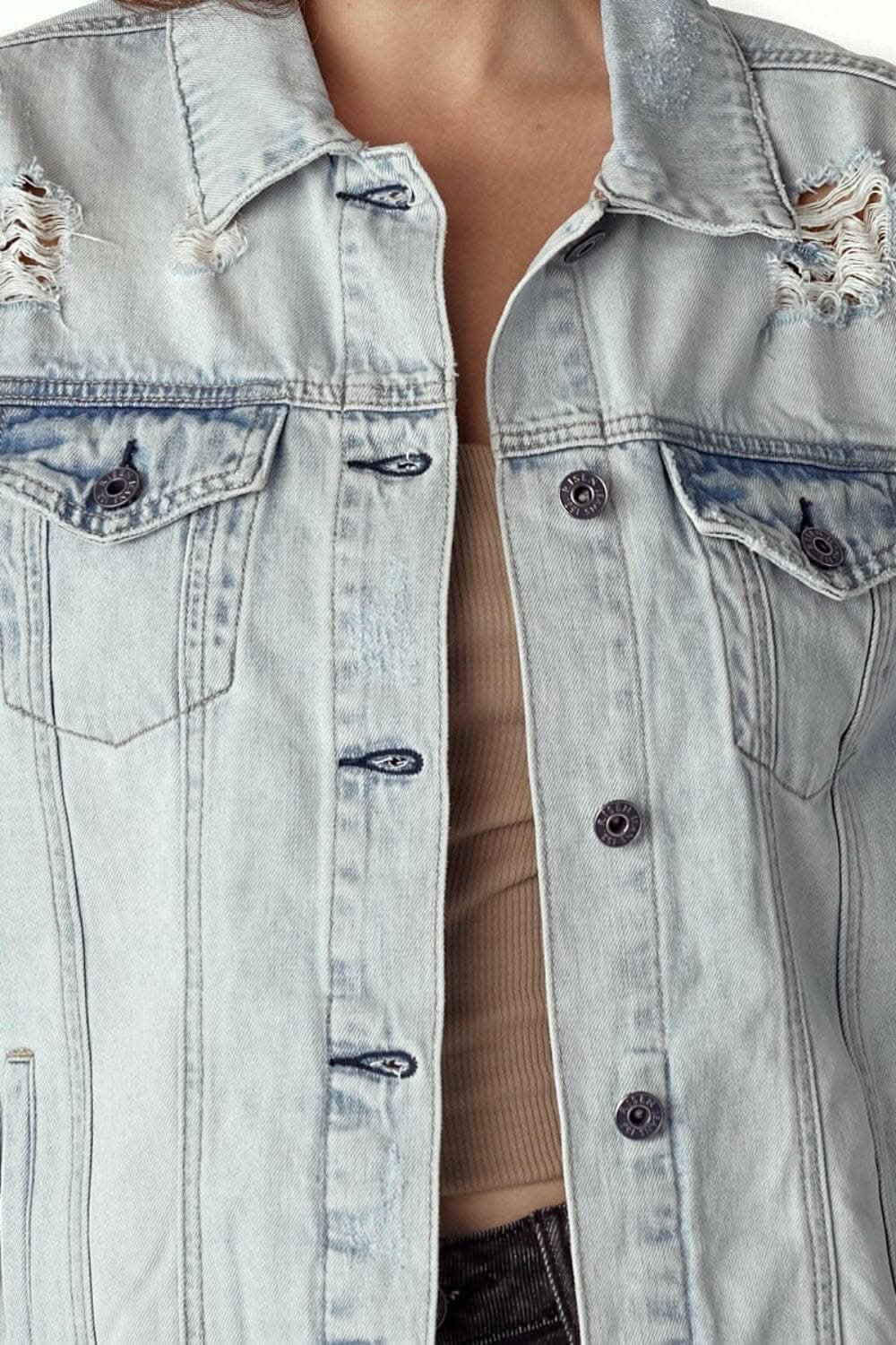 RISEN Distressed Button Up Jacket - Love Salve 