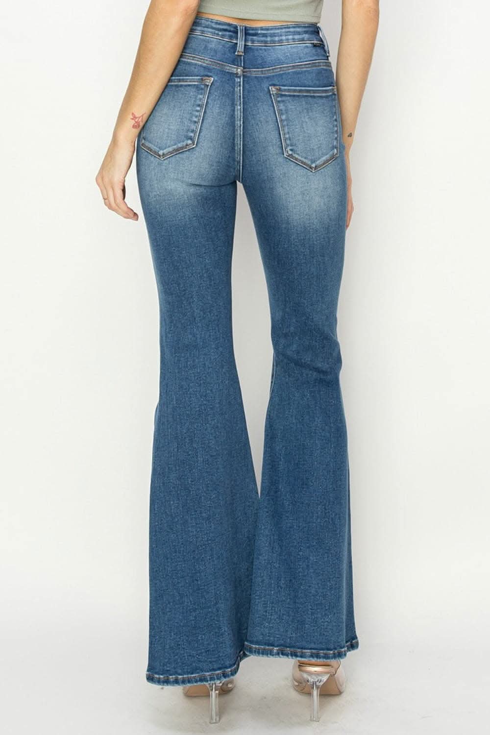 RISEN Full Size High Rise Front Seam Detailed Flare Jeans - Love Salve 