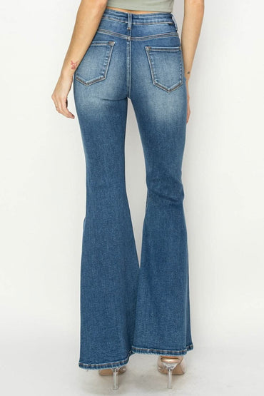 RISEN Full Size High Rise Front Seam Detailed Flare Jeans 