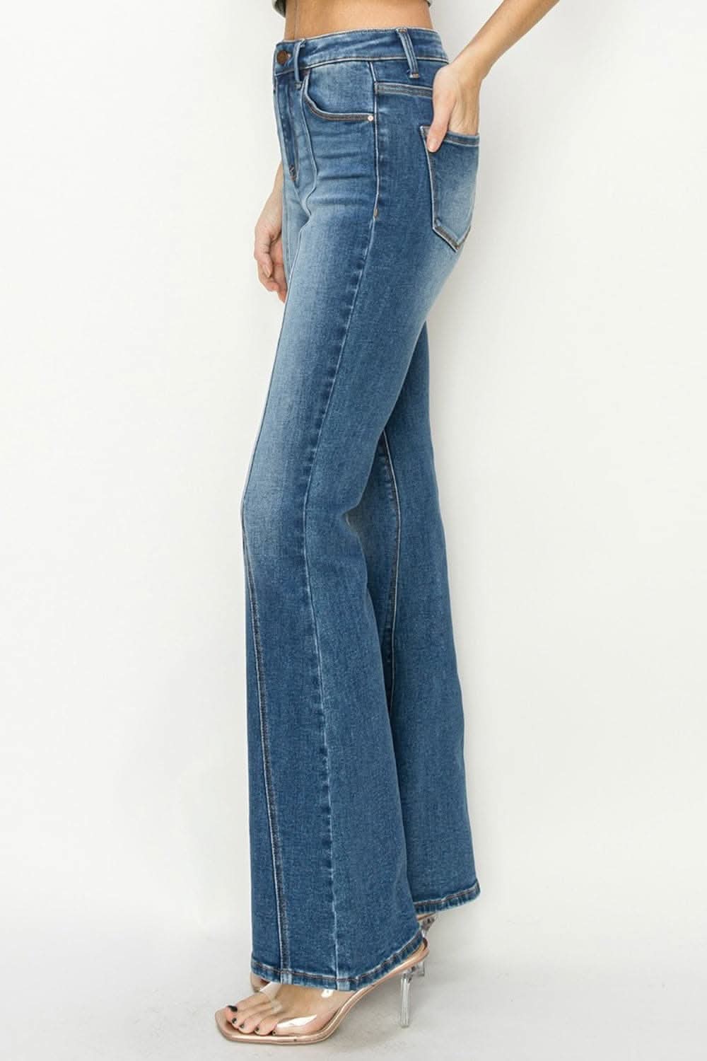 RISEN Full Size High Rise Front Seam Detailed Flare Jeans - Love Salve 