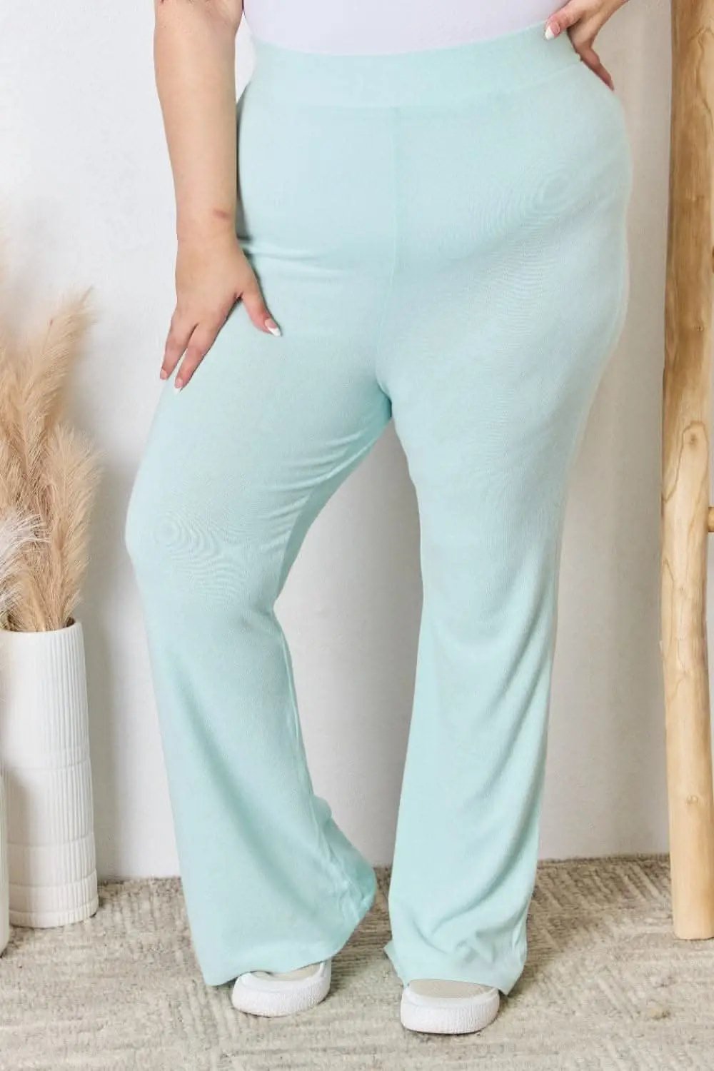 RISEN Full Size High Waist Ultra Soft Knit Flare Pants - Love Salve 