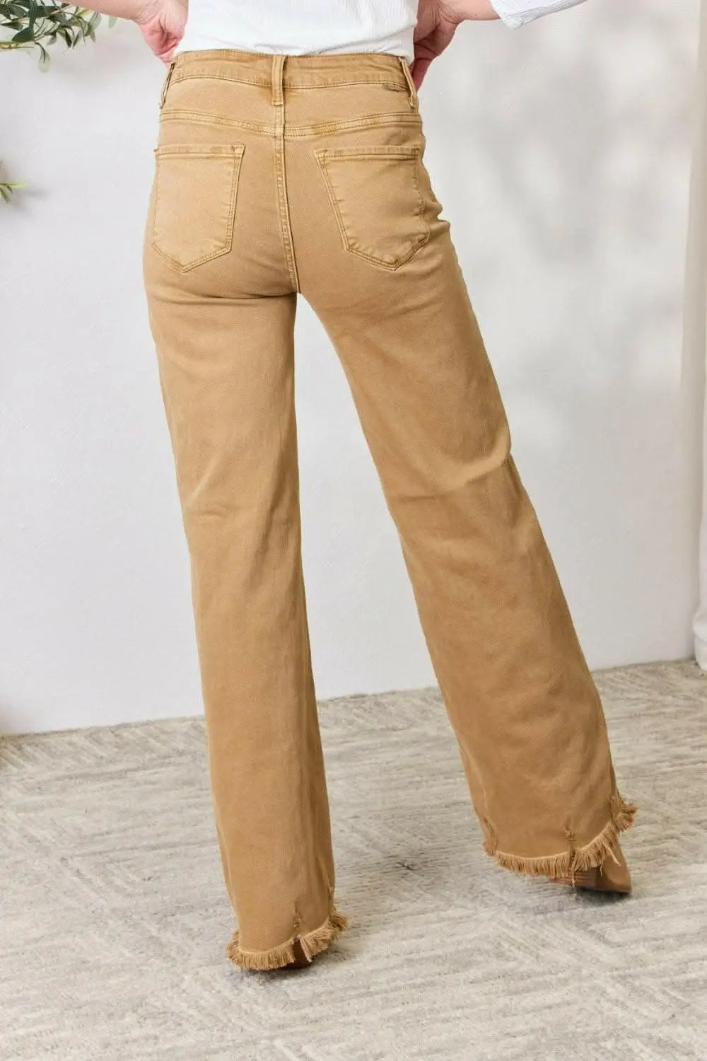 RISEN High-Waisted Wide Leg Fringe Jeans - Love Salve 