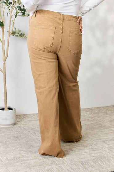 RISEN High-Waisted Wide Leg Fringe Jeans 