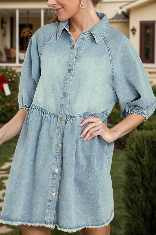 Raw hem denim dress - snap buttons - Love Salve 